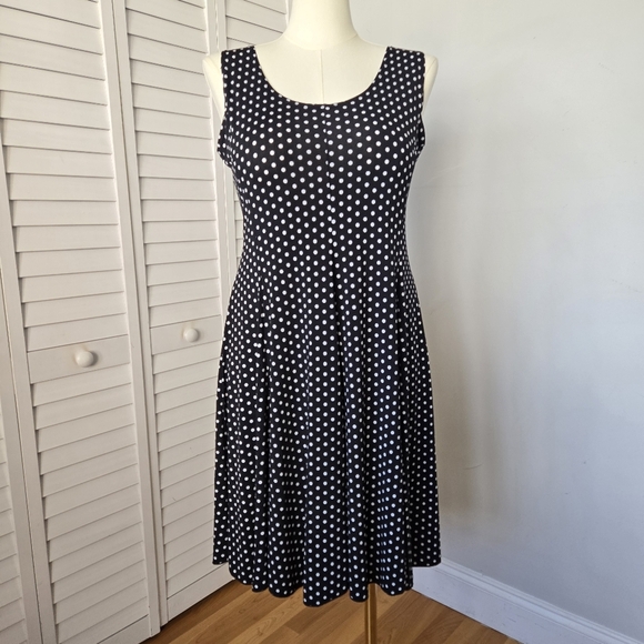 Black and White Polka Dot Skater Dress Women's L Retro Classic Pinup Rockabilly - Picture 1 of 11